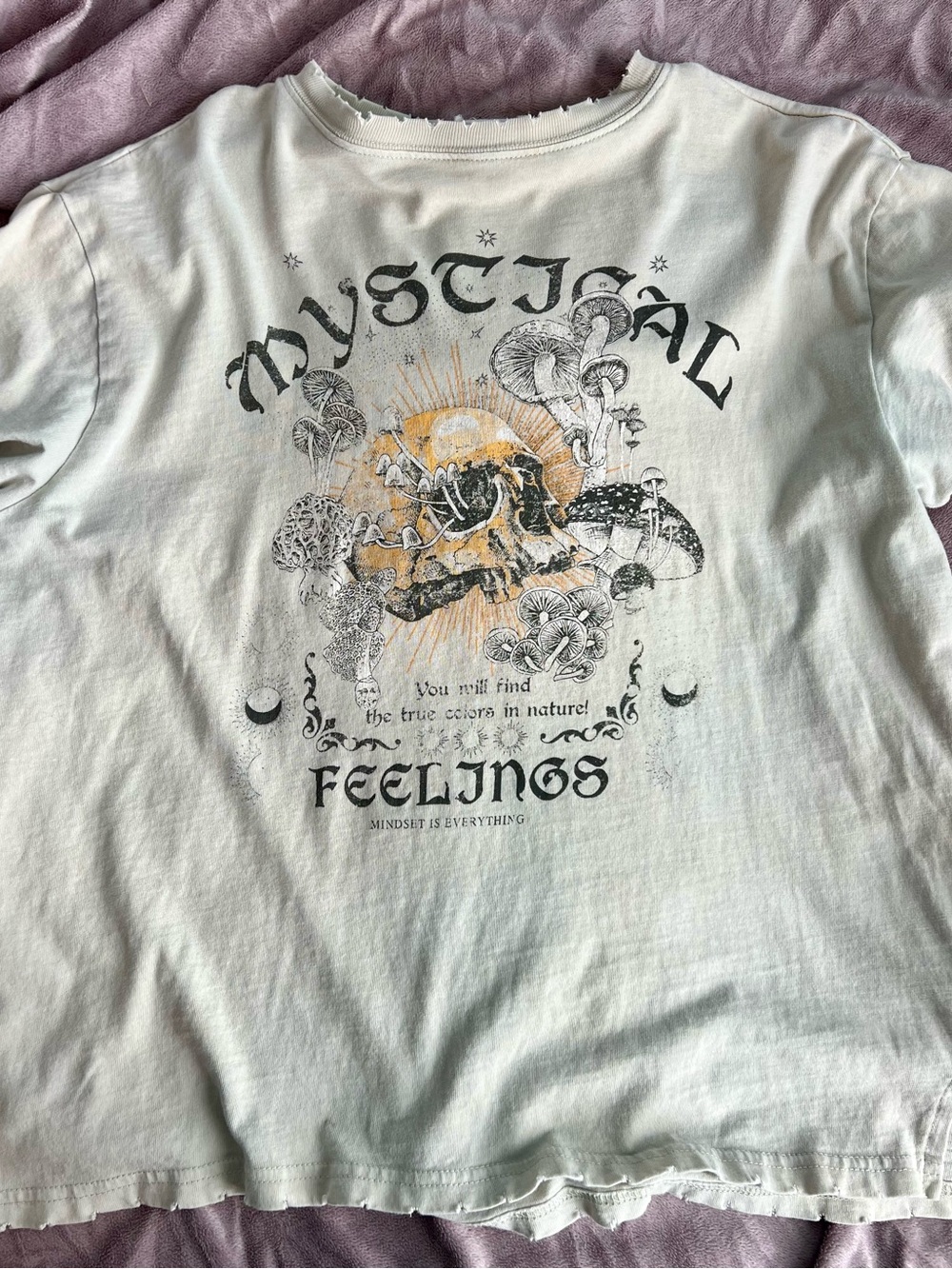 Mystical Feelings Graphic Short Sleeve Tee - White with Yellow Accent